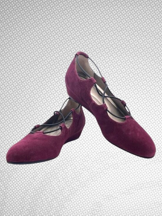 Array Shoes - RTL ARRAY Echo Wedge Slip-On Ballet Shoes - Wine Suede Leather- Size 7.5